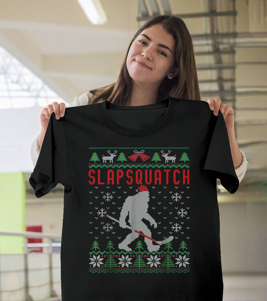 Ugly Christmas Slapsquatch Hockey Sasquatch T-Shirt