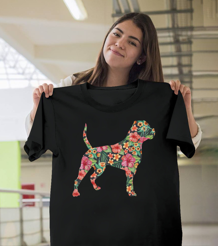 American Bulldog Floral Pattern Funny Dog T-Shirt