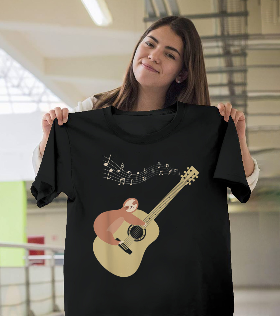 Acoustic Guitar Sloth Musical Notes Classic Guitar Sloths T-Shirt