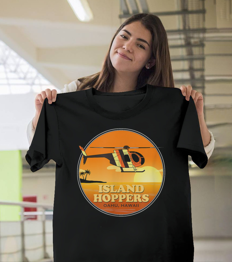 Island Hoppers Oahu Hawaii Classic 80'S TV Helicopter Sunset T-Shirt
