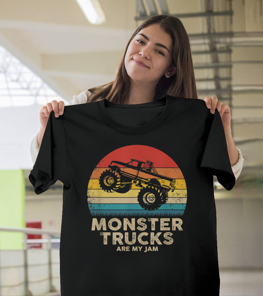Cool Vintage Monster Trucks Are My Jam Retro Sunset T-Shirt