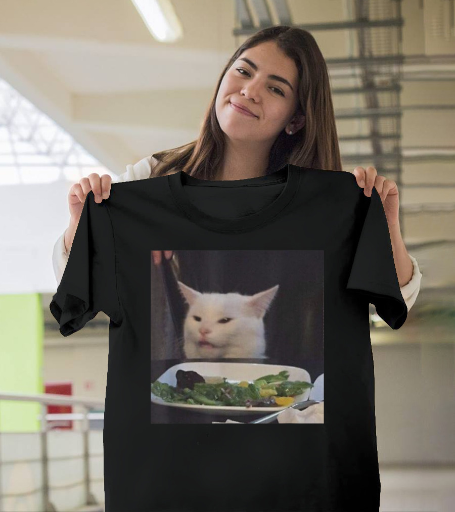 Dinner Table Cat Meme Funny Internet Yelling Iconic Expression T-Shirt