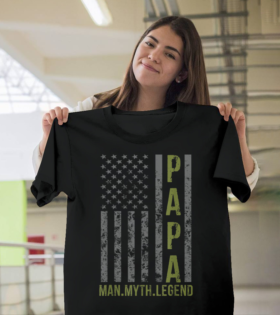 Papa Man Myth Legend Patriotic American Flag T-Shirt