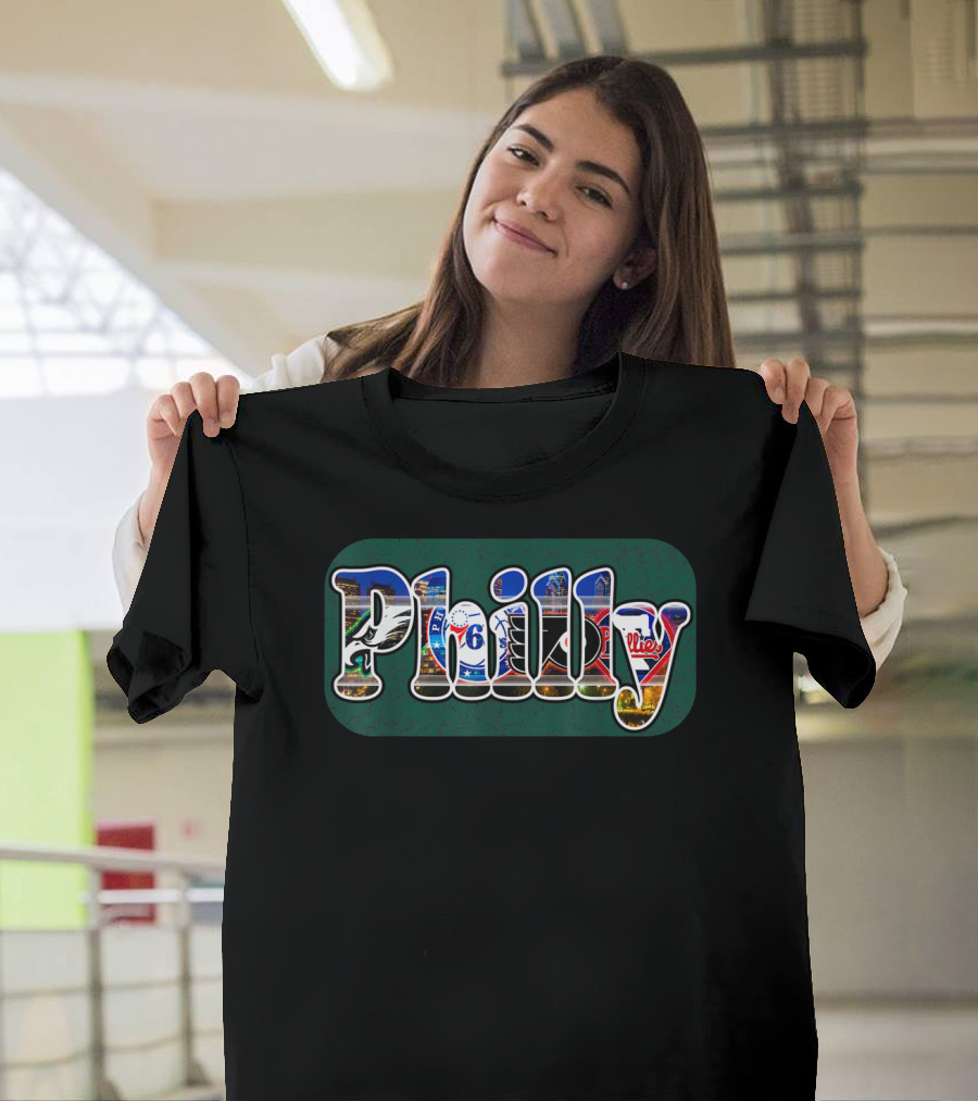 Philly Eagles Sixers Flyers Phillies Cityscape Sports Fan T-Shirt