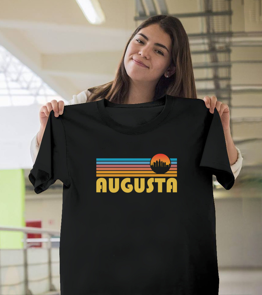 Augusta Skyline Retro 80s Sunset Stripes T-Shirt