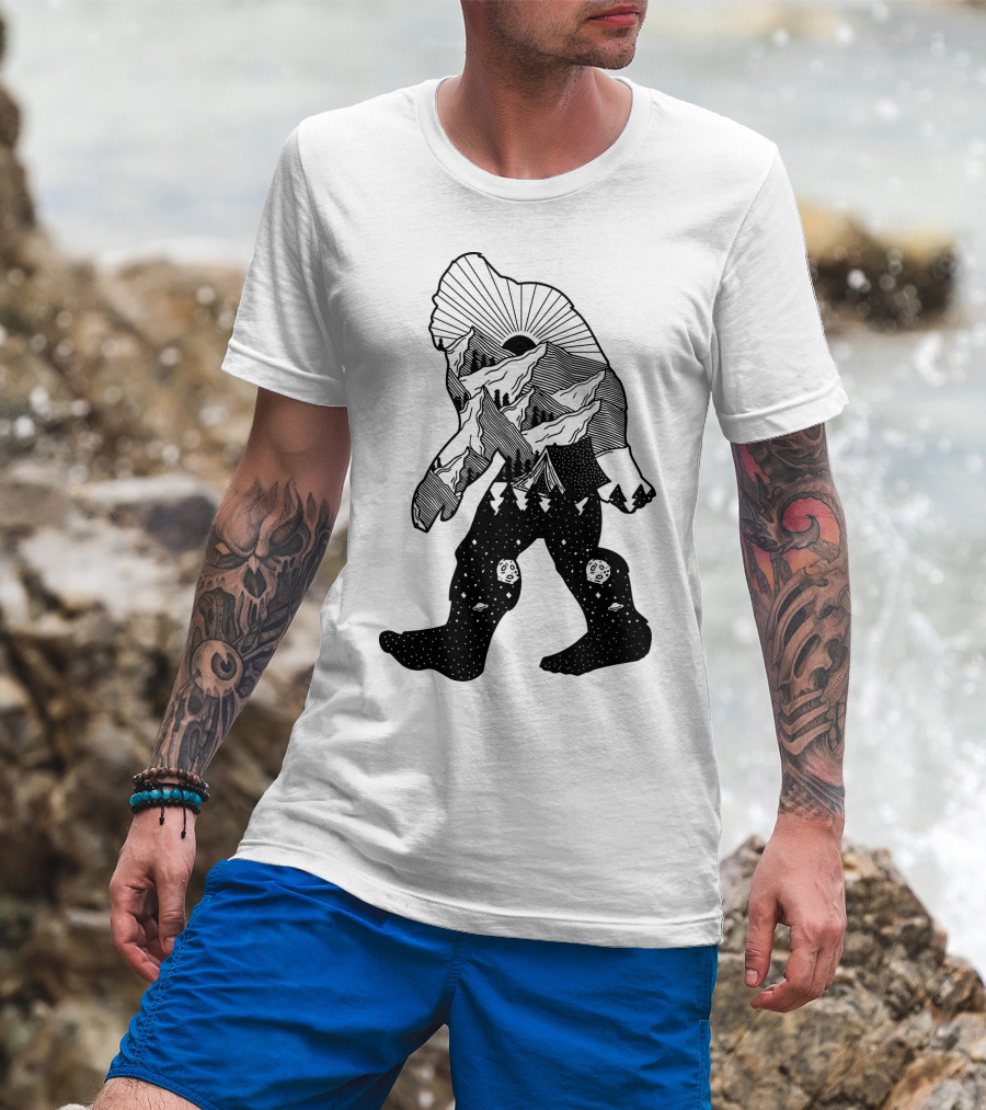 Bigfoot Mountain Landscape Cosmic Stars T-Shirt