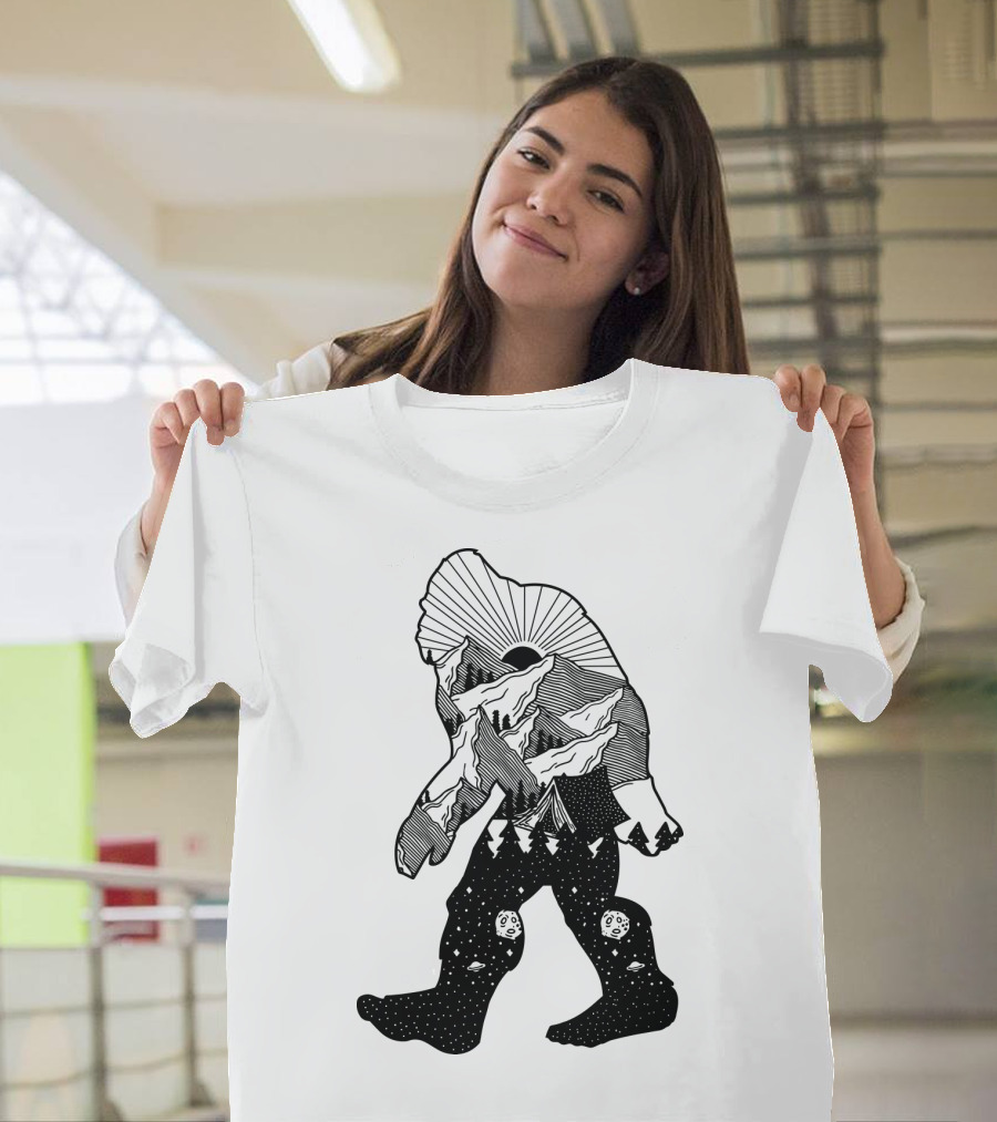 Bigfoot Mountain Landscape Cosmic Stars T-Shirt