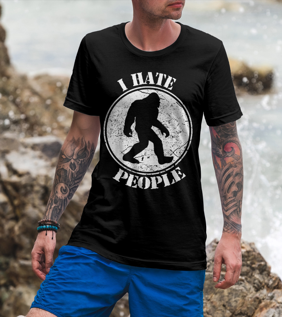 I Hate People Bigfoot Silhouette Walking In Circle T-Shirt