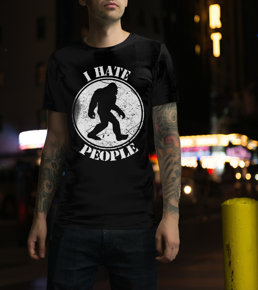 I Hate People Bigfoot Silhouette Walking In Circle T-Shirt