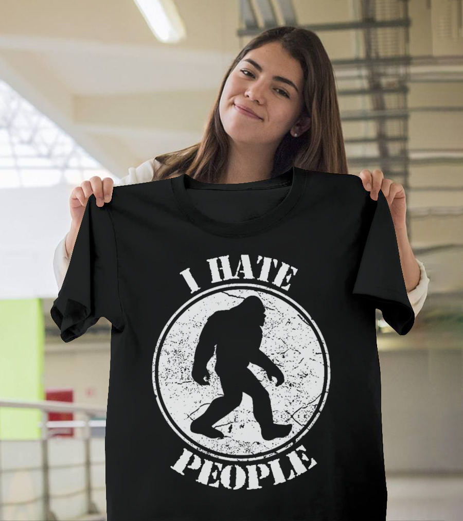 I Hate People Bigfoot Silhouette Walking In Circle T-Shirt