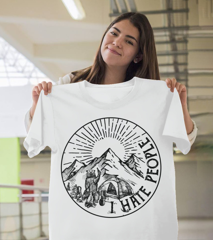 Bear Camping Mountains Hate People T-Shirt