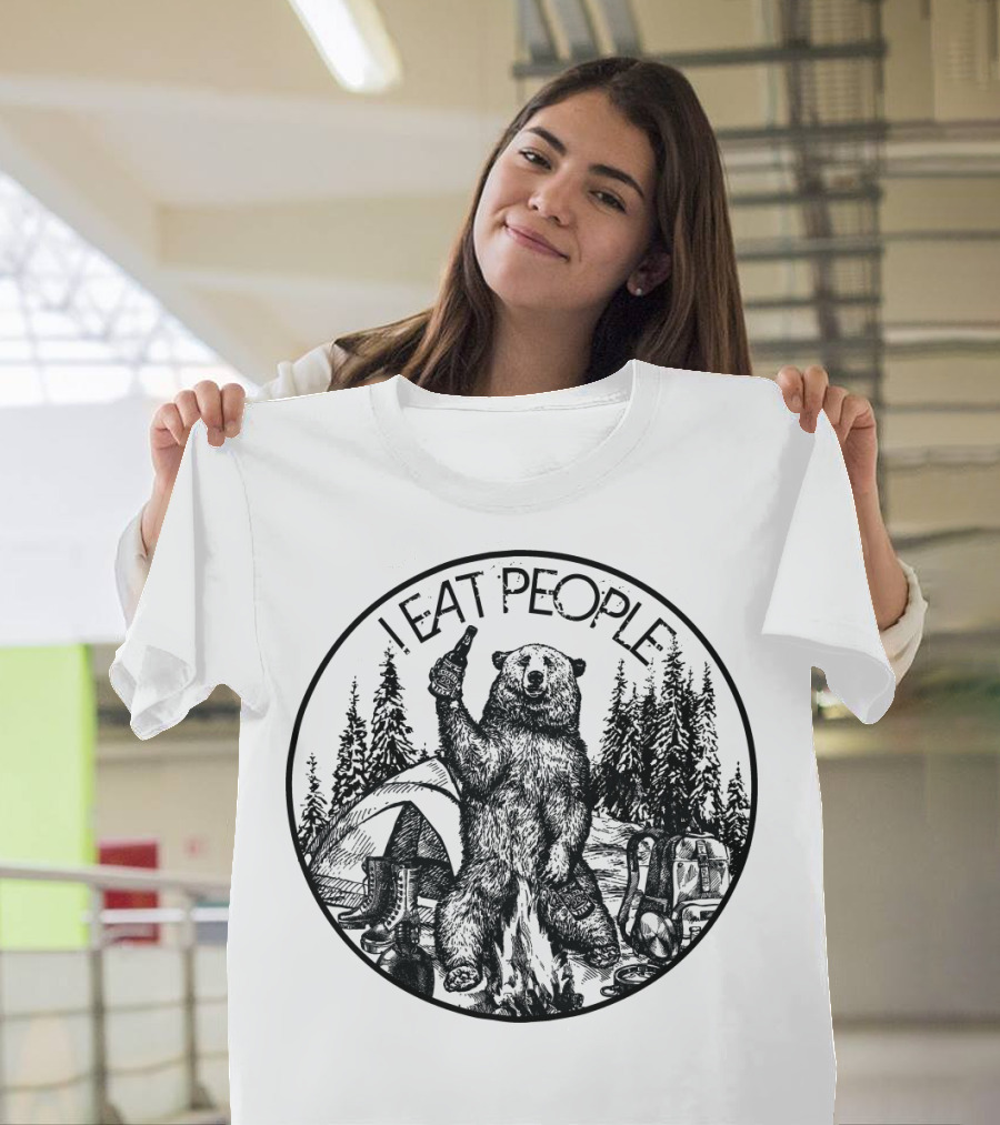 I Eat People Bear Camping Scene with Beer T-Shirt