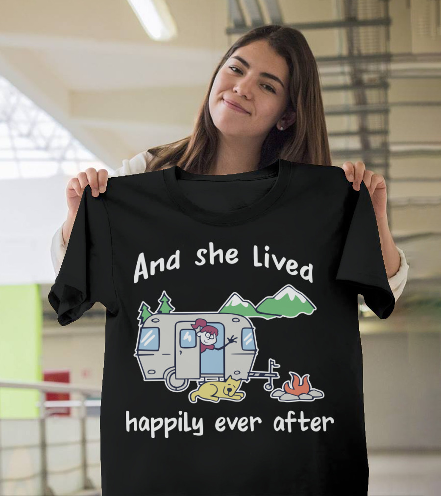 And She Lived Happily Ever After Camper Mountains Campfire Dog T-Shirt