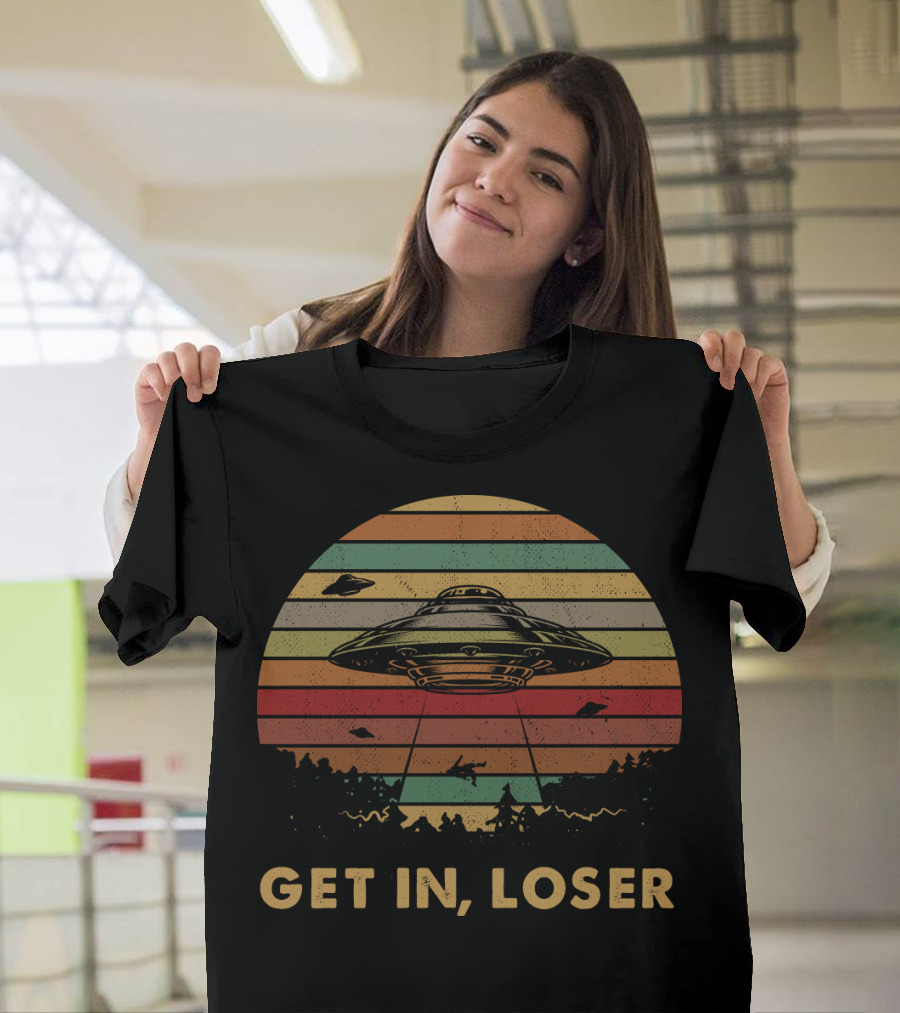 Get in Loser UFO Vintage Sunset Retro Stripes T-Shirt