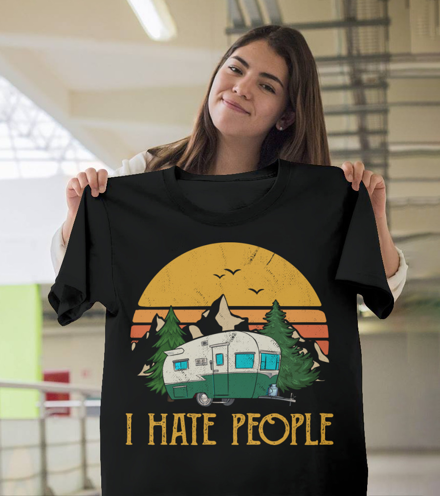 I Hate People Camper Mountains Sunset Pines T-Shirt