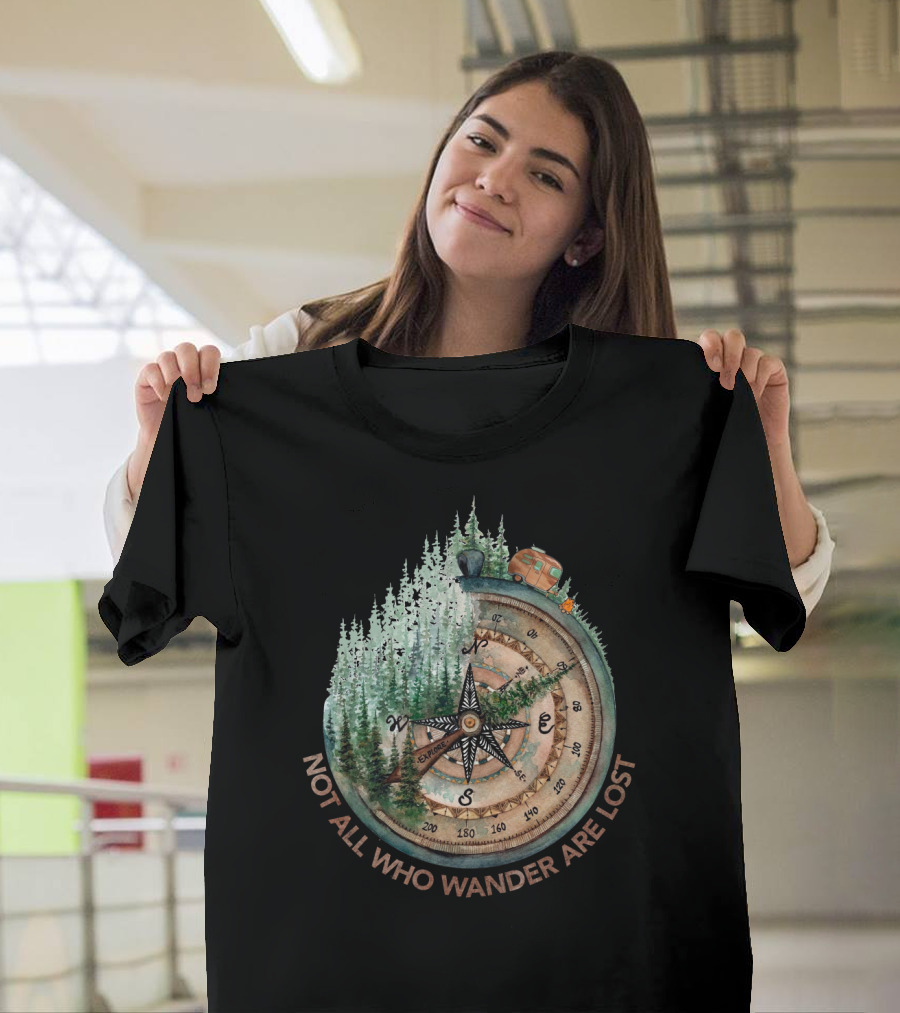 Not All Who Wander Are Lost Adventure Compass Forest Scene T-Shirt