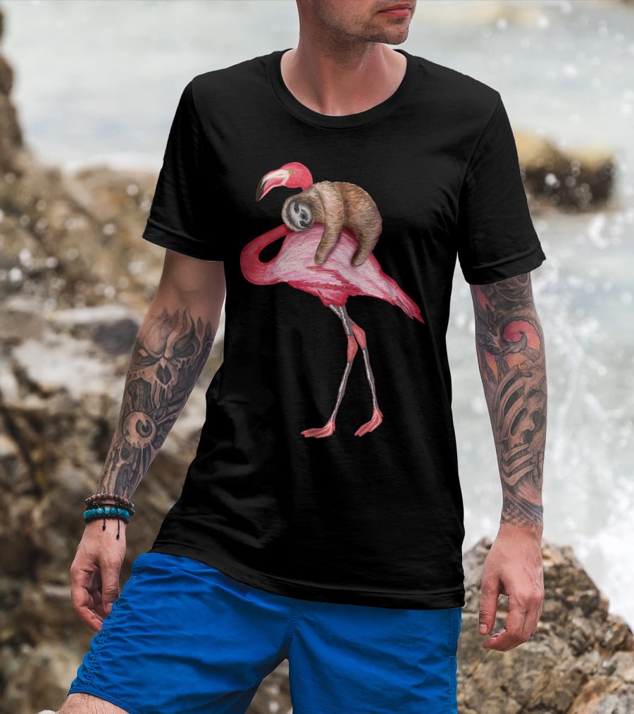 Sloth Riding Flamingo T-Shirt