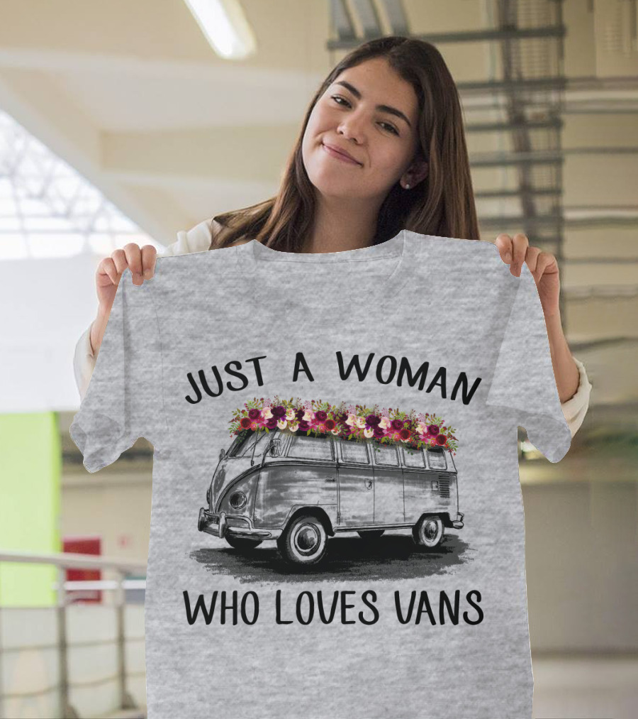 Just A Woman Who Loves Vans Vintage Style With Floral Accents T-Shirt