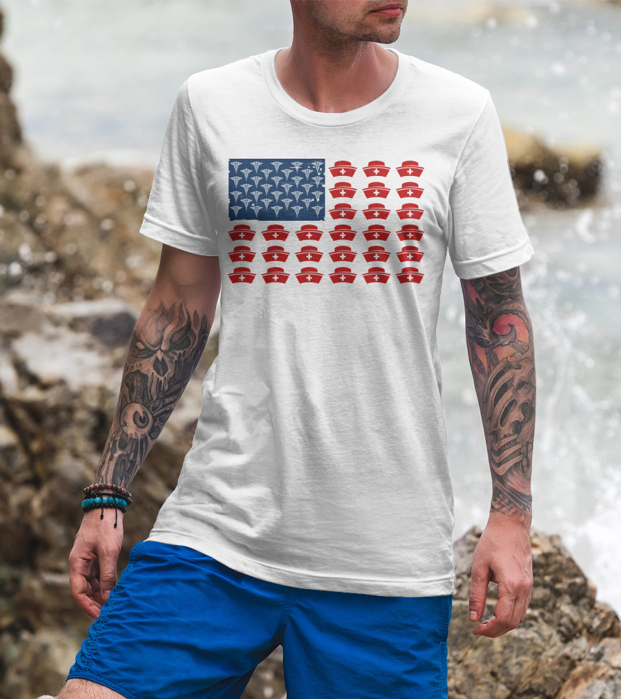 Caduceus Nurse Caps National Flag T-Shirt