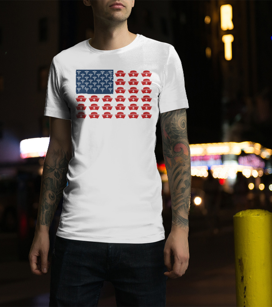 Caduceus Nurse Caps National Flag T-Shirt