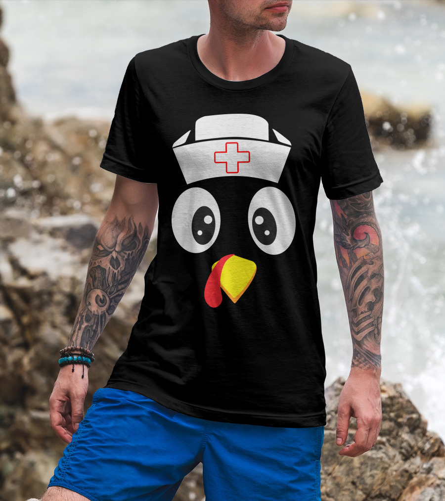Turkey Nurse Cute Cartoon Face With Medical Hat T-Shirt