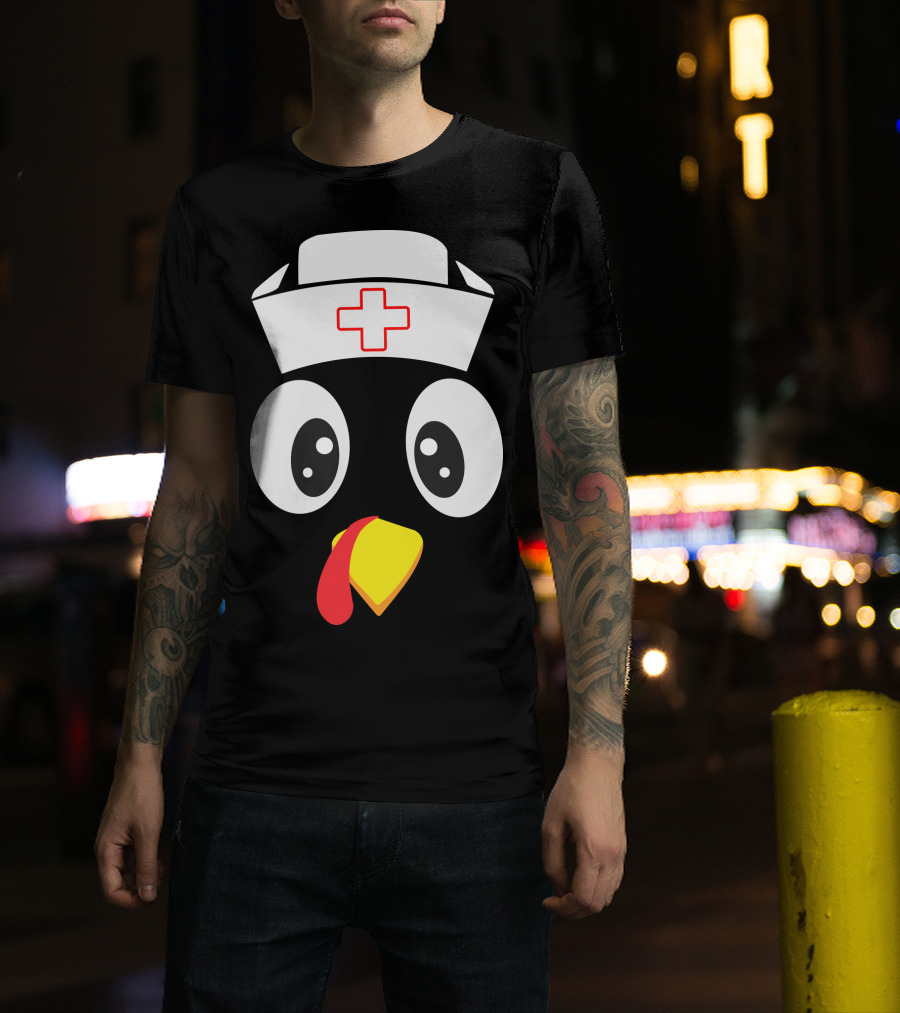 Turkey Nurse Cute Cartoon Face With Medical Hat T-Shirt