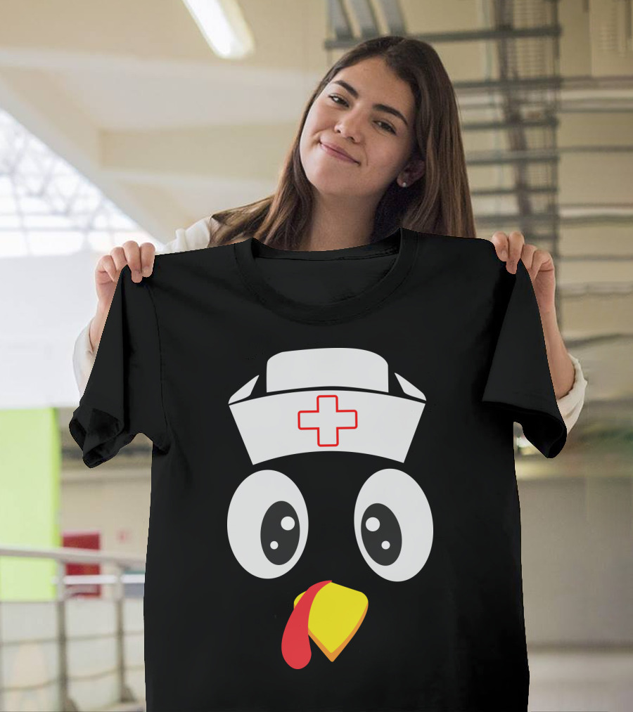 Turkey Nurse Cute Cartoon Face With Medical Hat T-Shirt