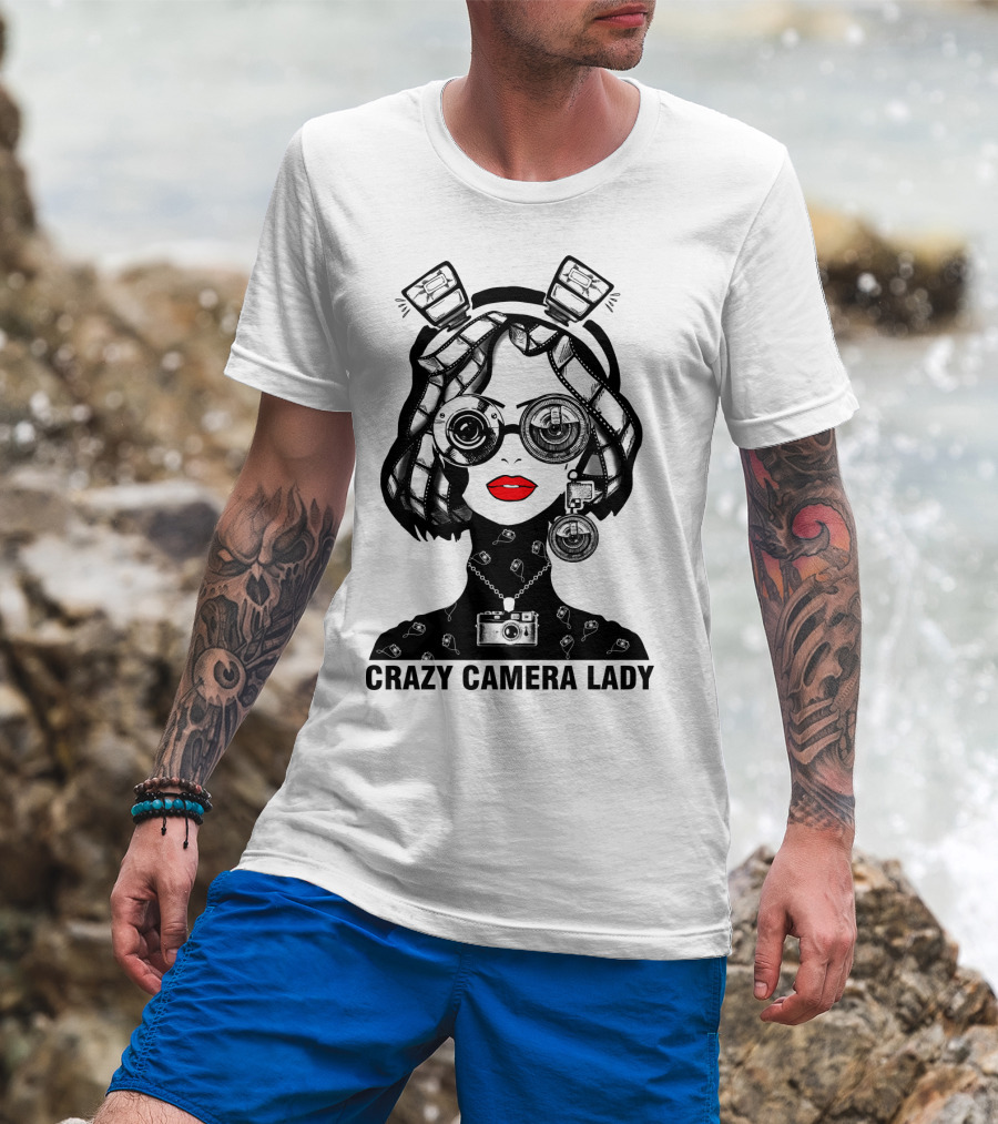 CRAZY CAMERA LADY Photography Enthusiast Quirky T-Shirt