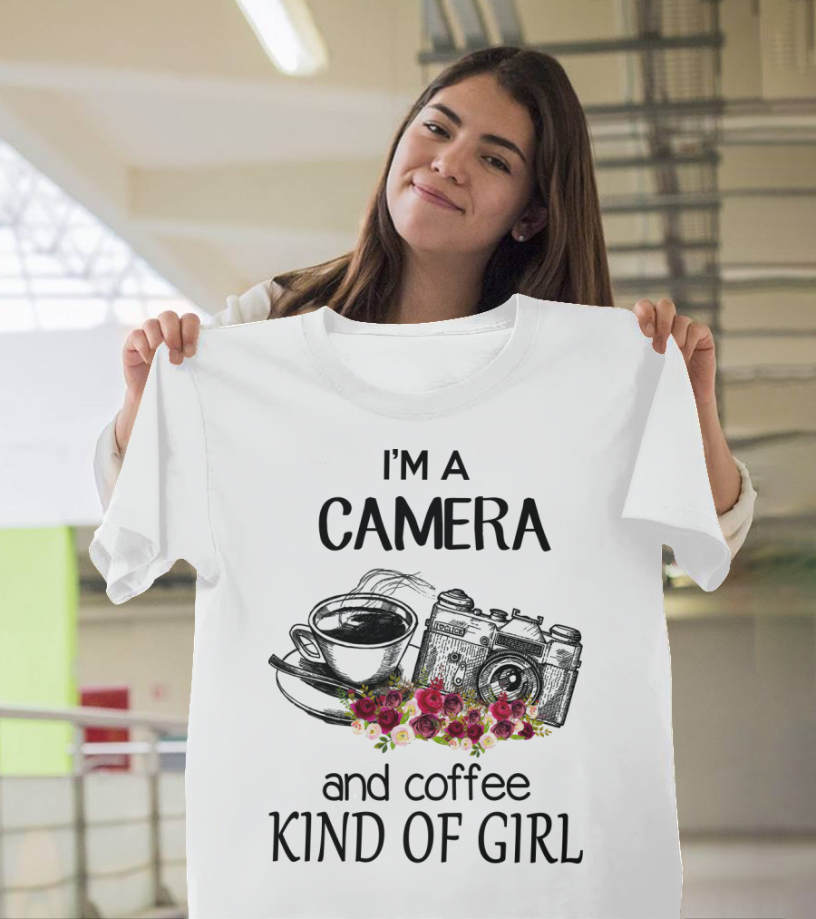 I'm A Camera And Coffee Kind Of Girl With Vintage Camera And Floral Accents T-Shirt