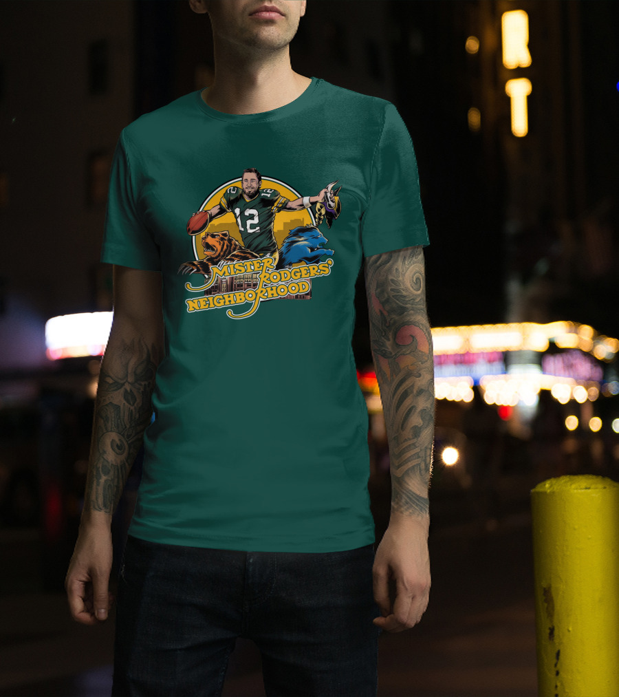Mister Rodgers Neighborhood Go Pack Football Lions And Bears T-Shirt