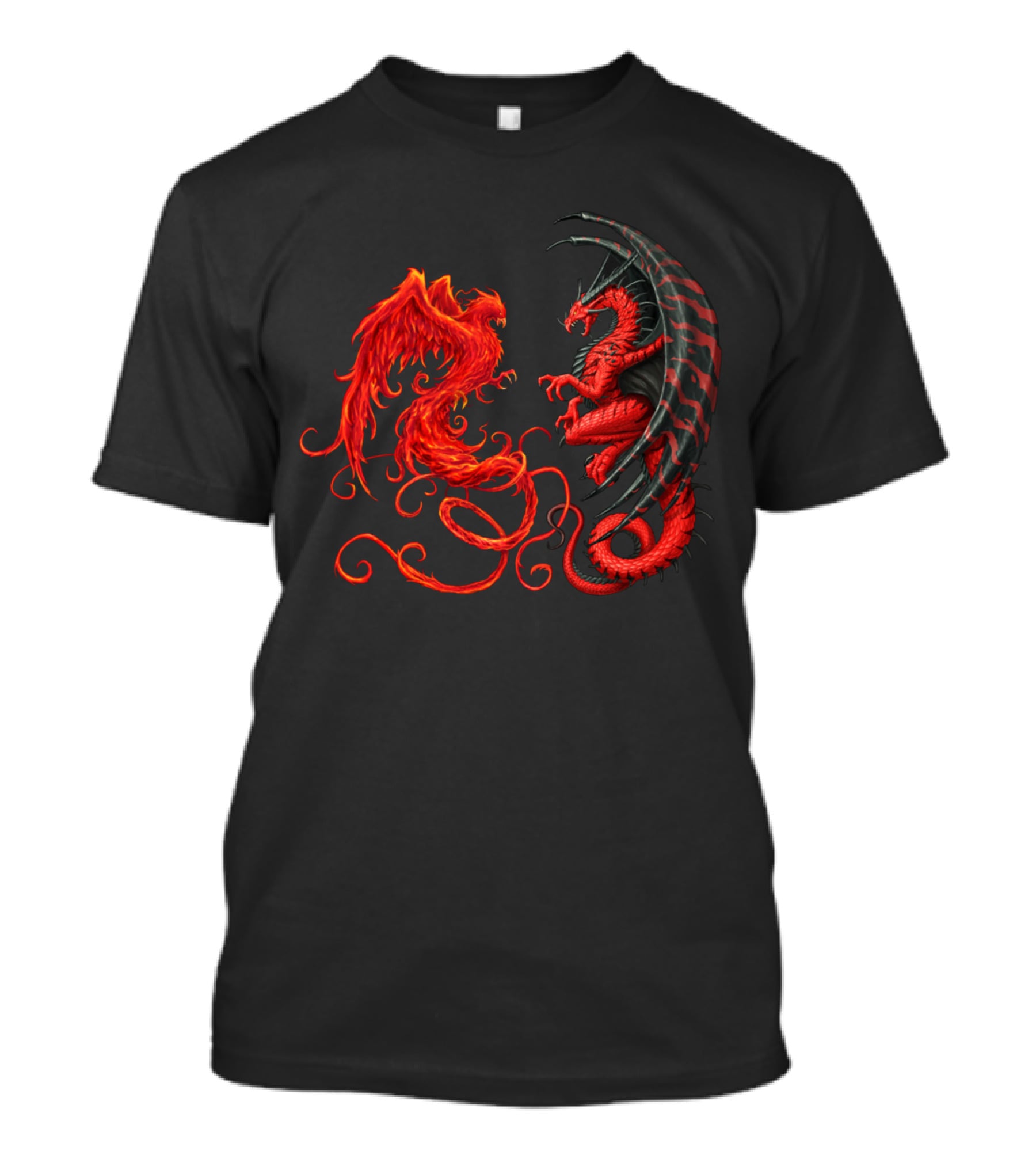 Dragon And Phoenix Symbols IN Red And Black Encounter T-Shirt