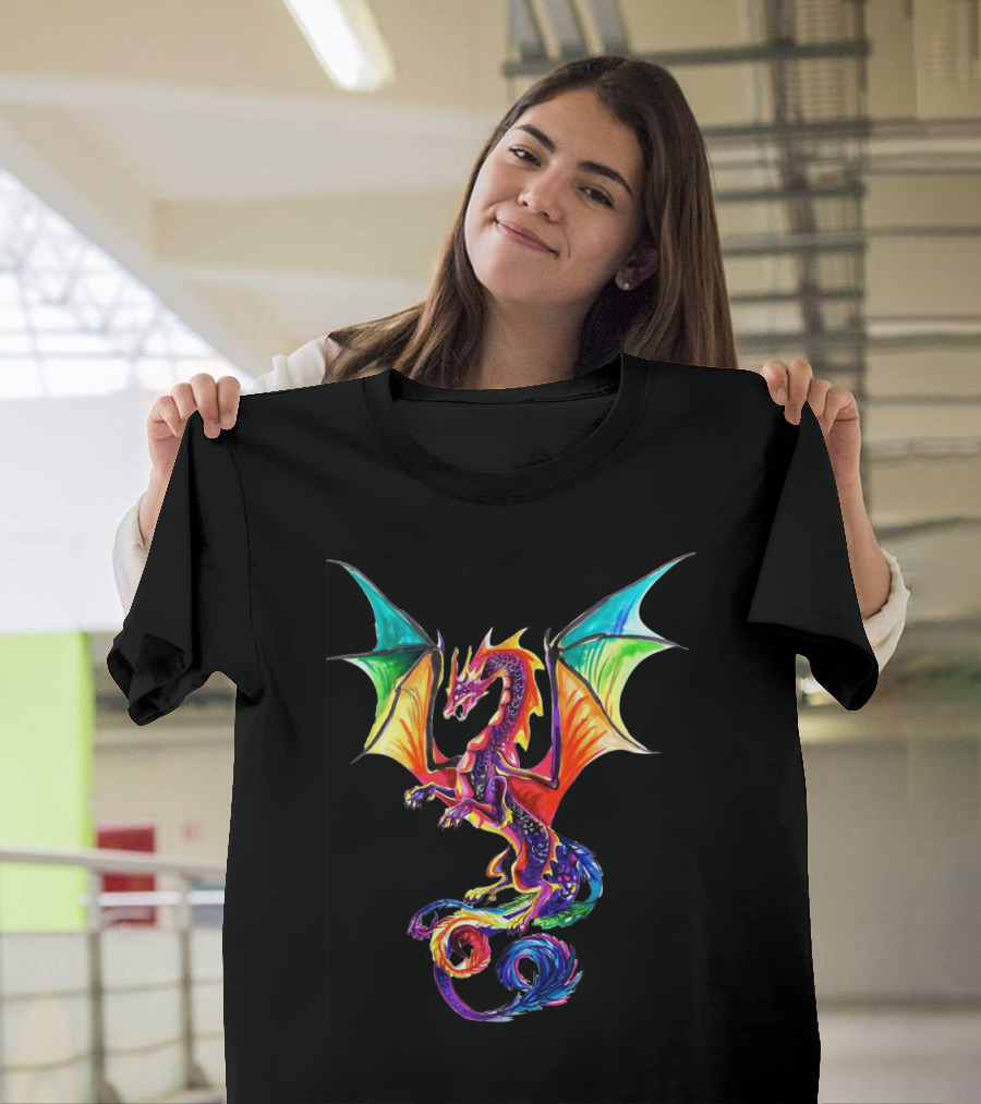 COLORFUL RAINBOW DRAGON MULTICOLORED WINGS T-Shirt