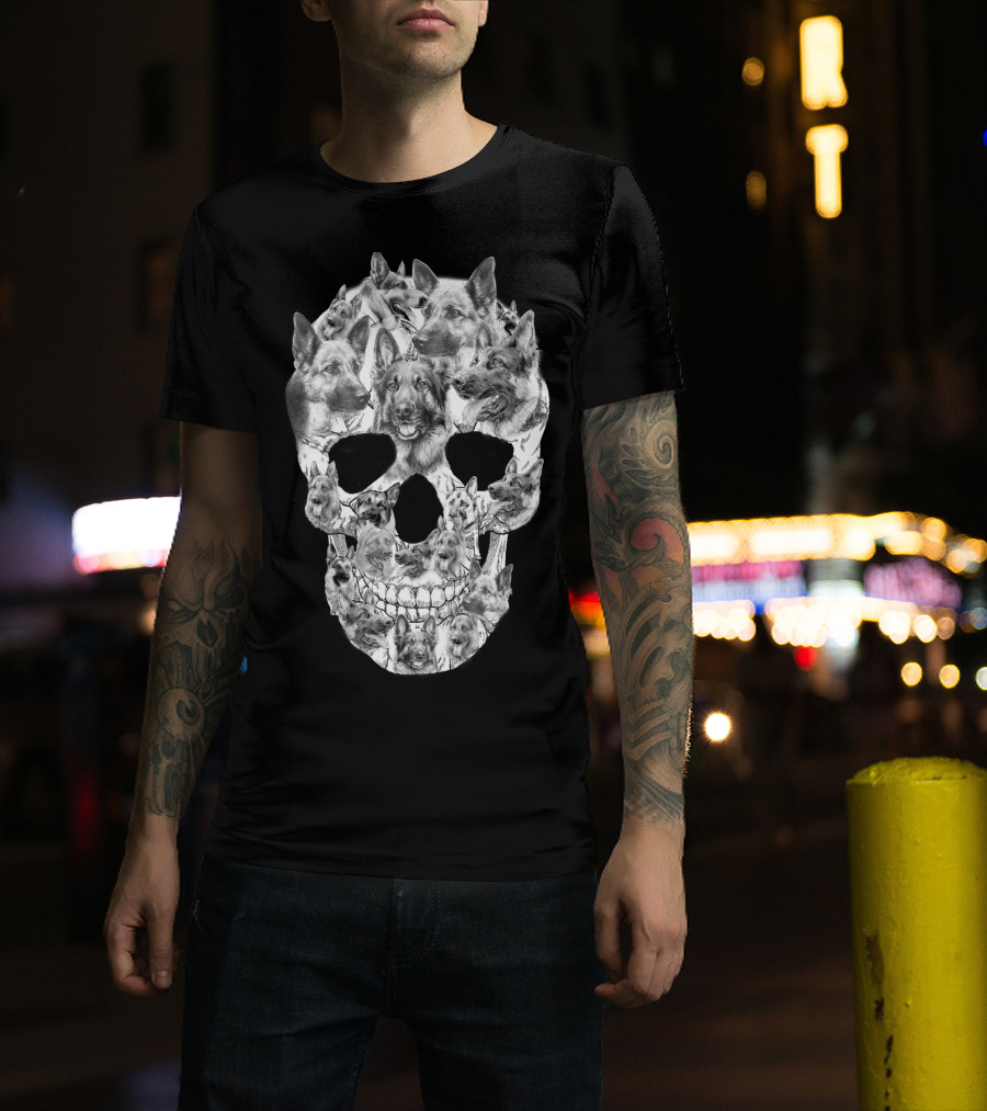 German Shepherd Skull Art Collage T-Shirt