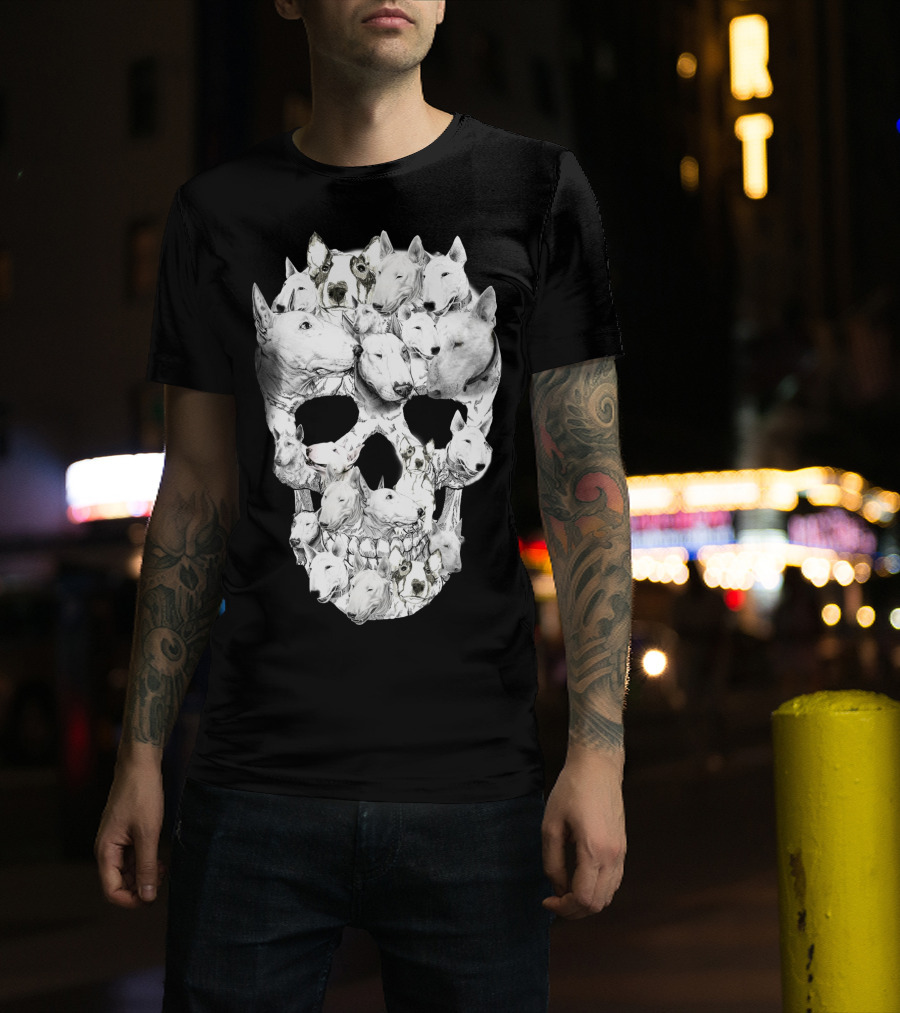 Bull Terrier Faces Forming A Skull T-Shirt