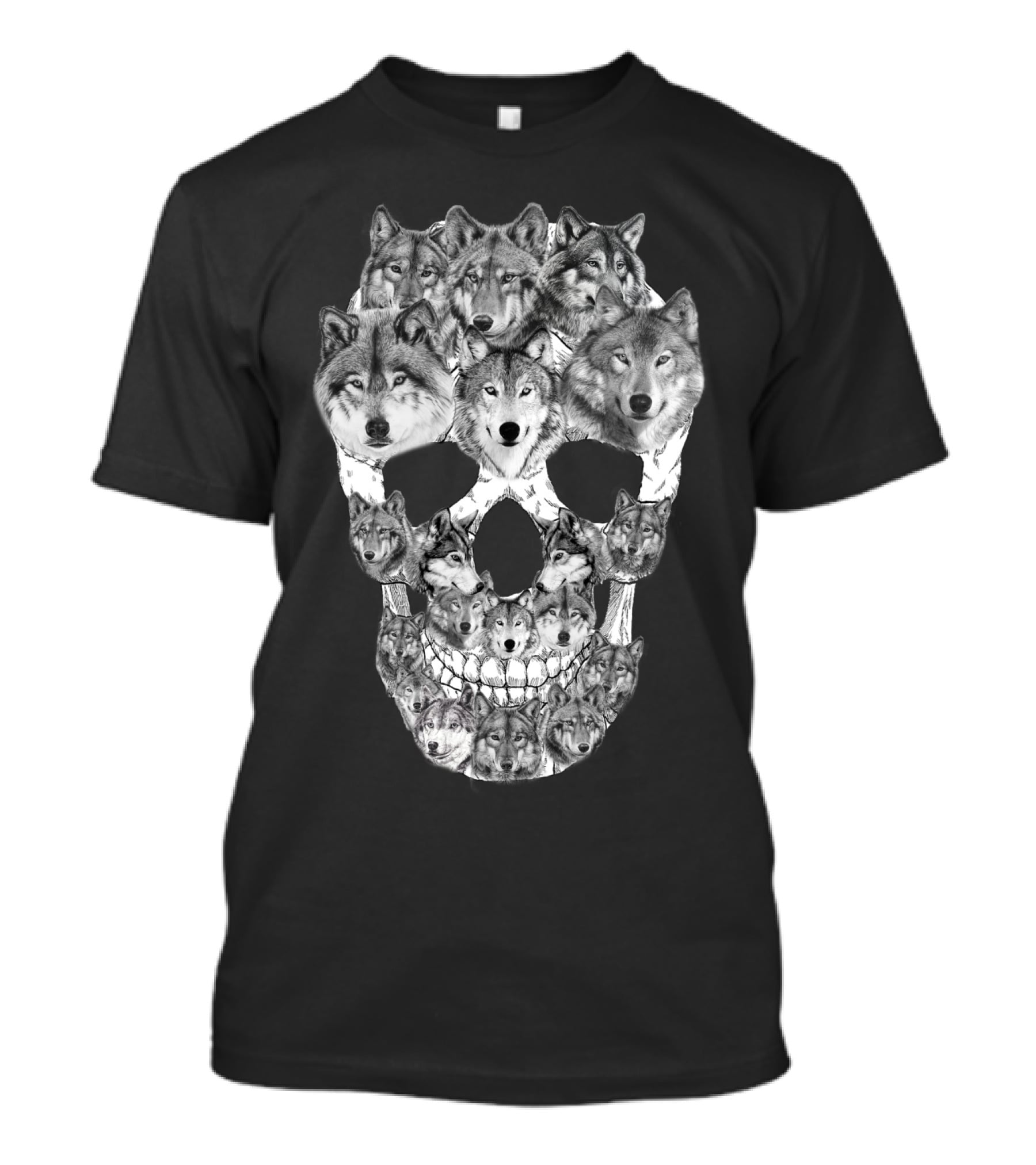 Wolf Skull Faces In Skull Formation T-Shirt