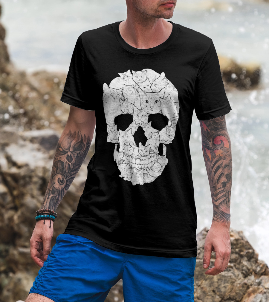 Skull Cats Optical Illusion Cat Face Skull Compilation T-Shirt