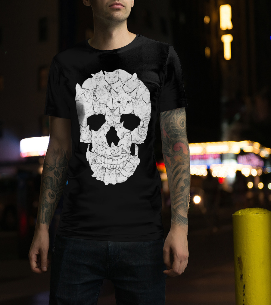 Skull Cats Optical Illusion Cat Face Skull Compilation T-Shirt