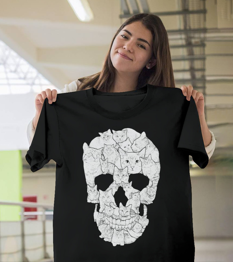 Skull Cats Optical Illusion Cat Face Skull Compilation T-Shirt
