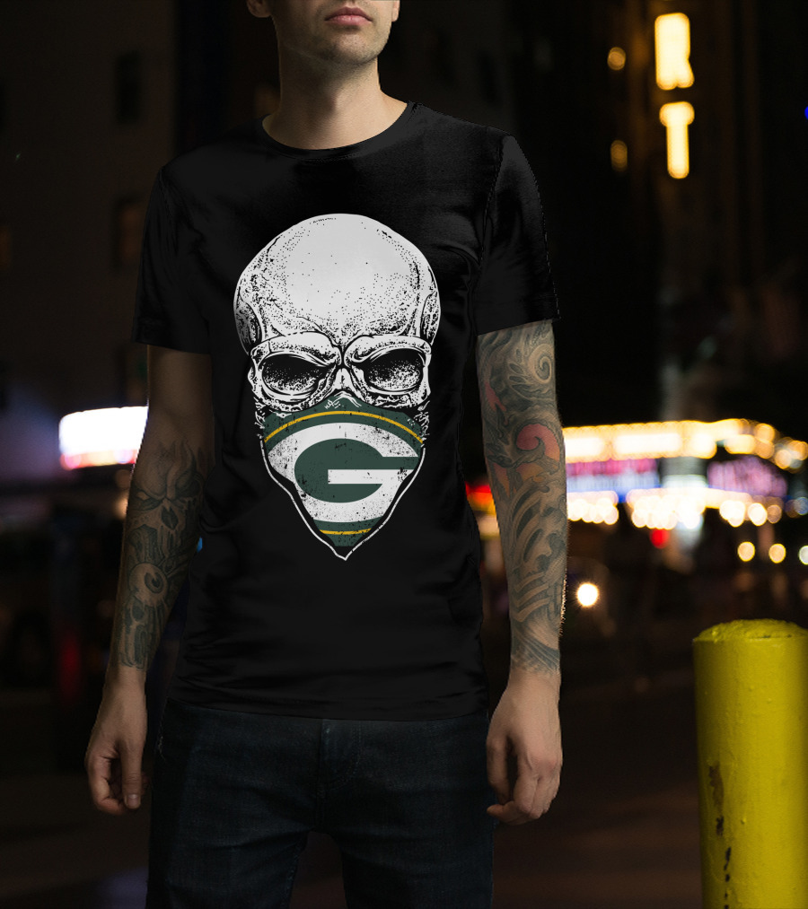 Skull With Green Bay Packers Bandana T-Shirt