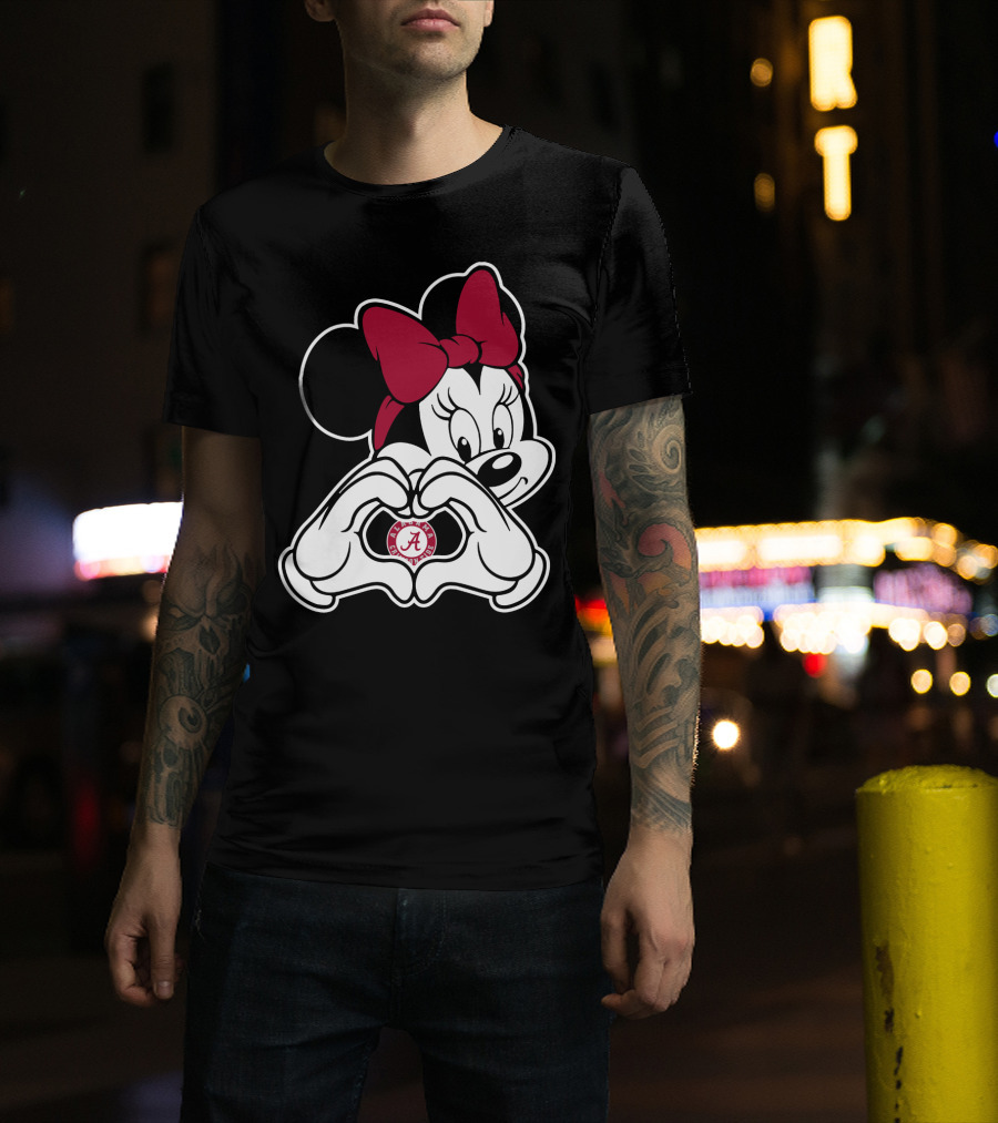 Minnie Mouse Heart Hands Alabama Crimson Tide A Logo Bow T-Shirt