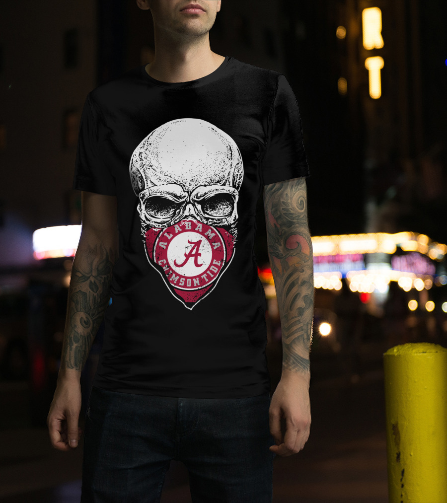 Alabama Crimson Tide A Logo Skull Face Mask T-Shirt
