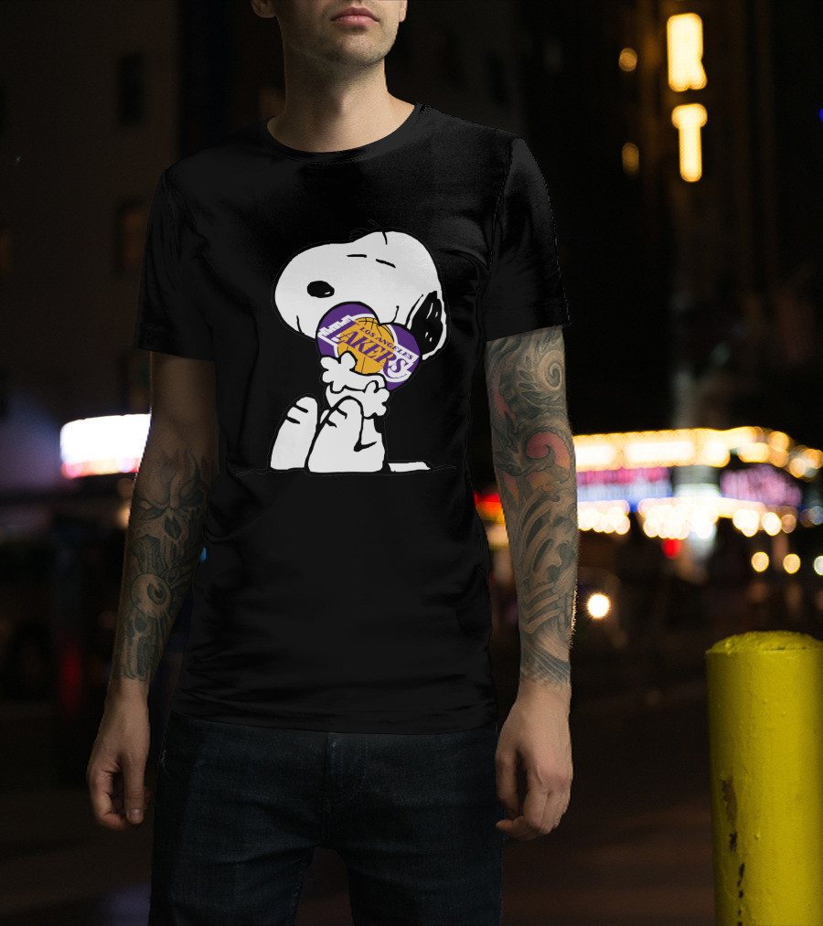 Snoopy Hugging Los Angeles Lakers Basketball T-Shirt