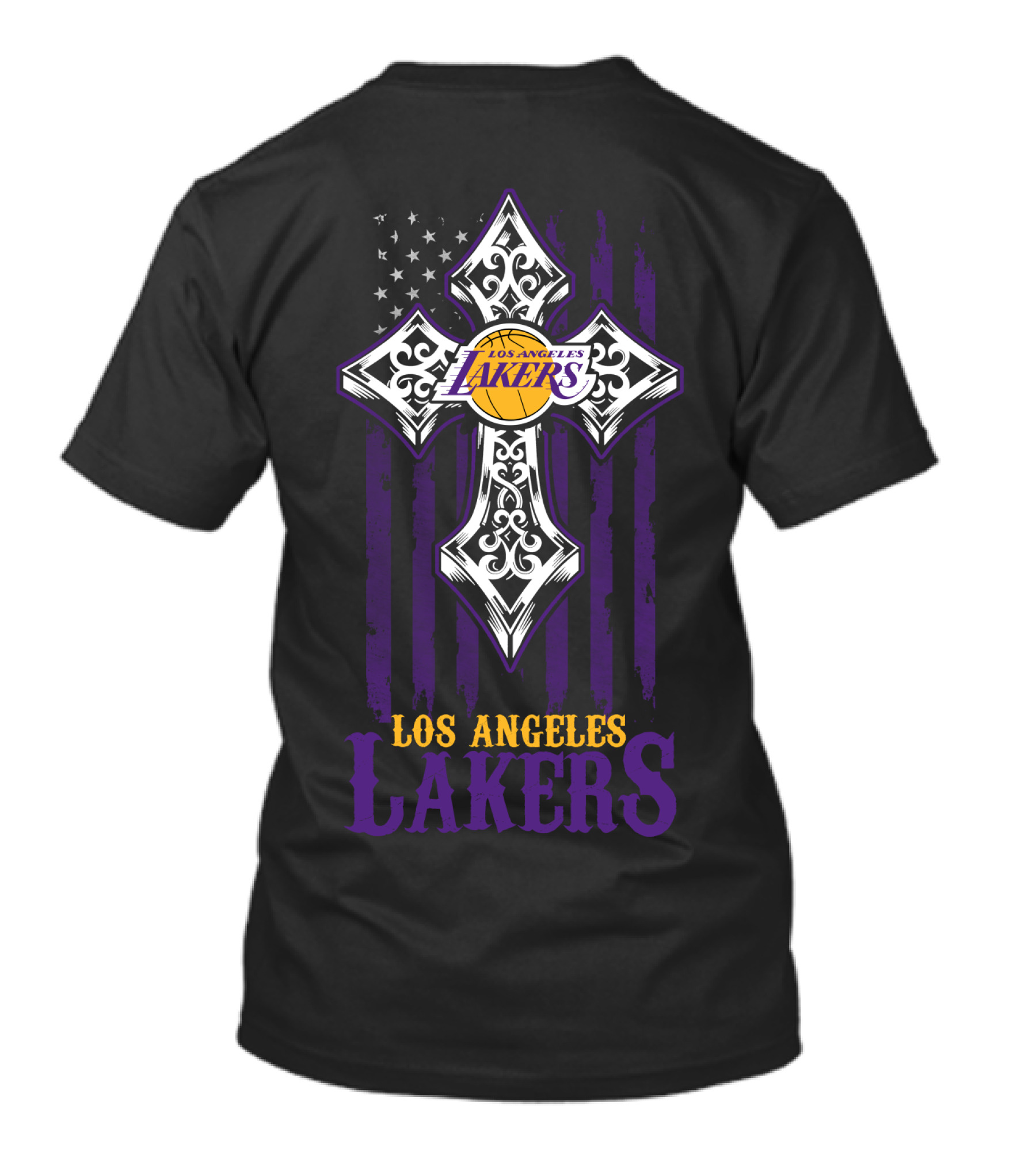 Los Angeles Lakers American Flag Purple Cross T-Shirt