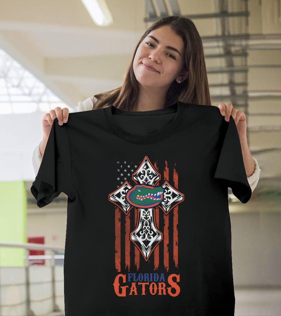 Florida Gators Cross American Flag Stars And Stripes T-Shirt