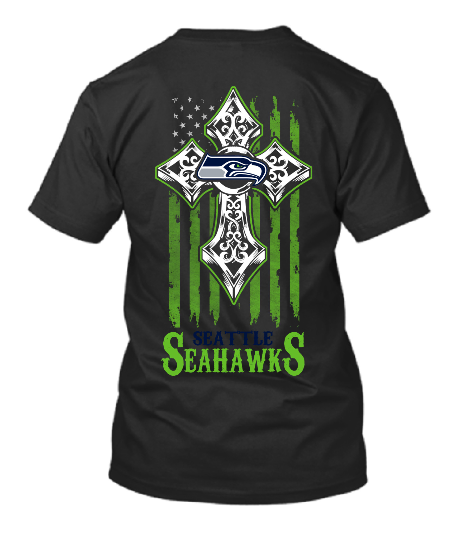 Seattle Seahawks Cross With American Flag Elements T-Shirt