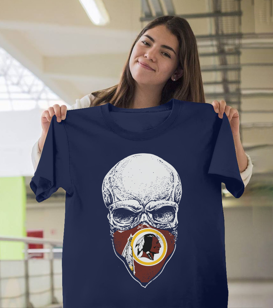 Skull With Washington Redskins Logo Bandana T-Shirt