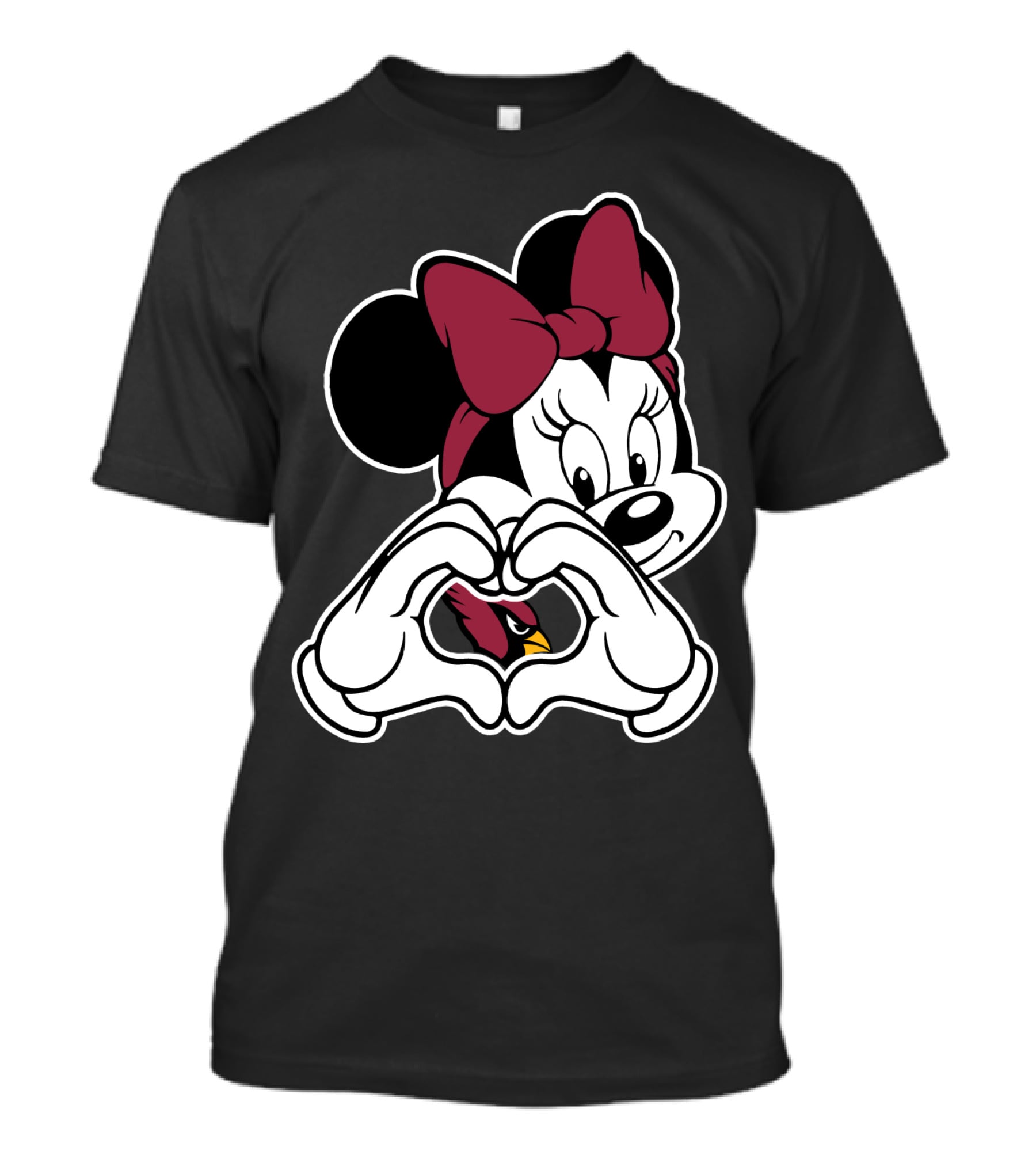 Cardinals Fans Love Minnie Mouse Hand Heart Bow T-Shirt