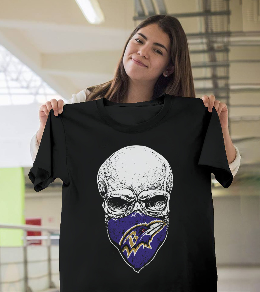 Baltimore Ravens Skull Bandana T-Shirt