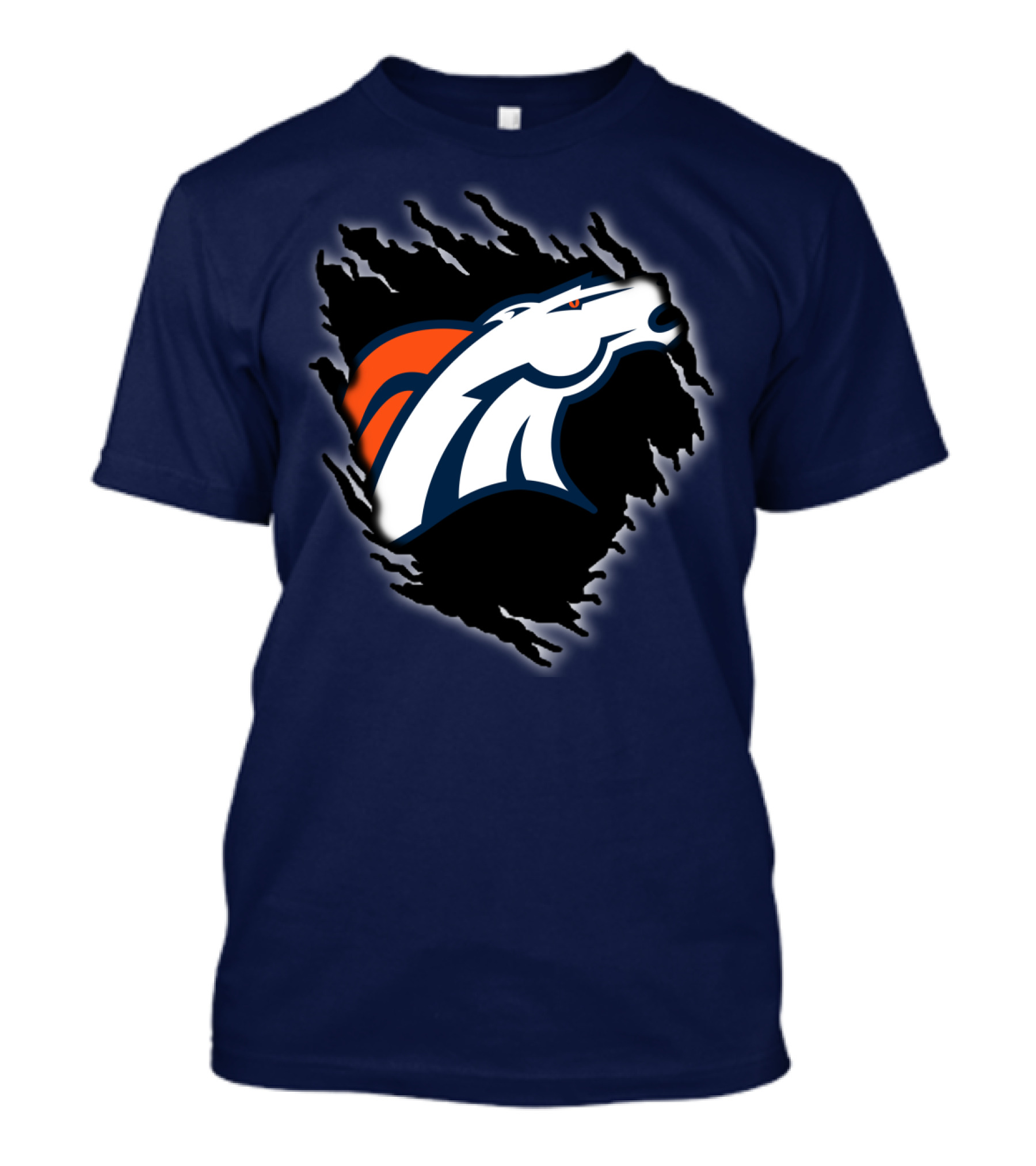 Denver Broncos Ripped Torn Logo Peeling Illusion Dark Blue T-Shirt