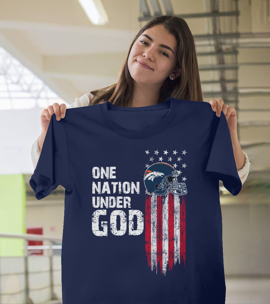 One Nation Under God Denver Broncos American Flag Helmet Stars Stripes T-Shirt